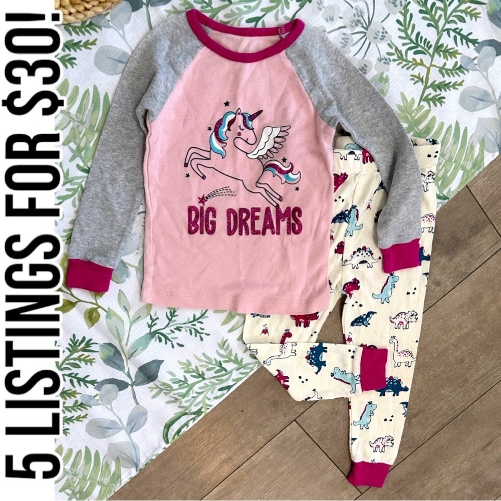 Wonder Nation Toddler Girl Cotton Snug Fit Pajamas Set Unicorn Dinosaur Dreams
